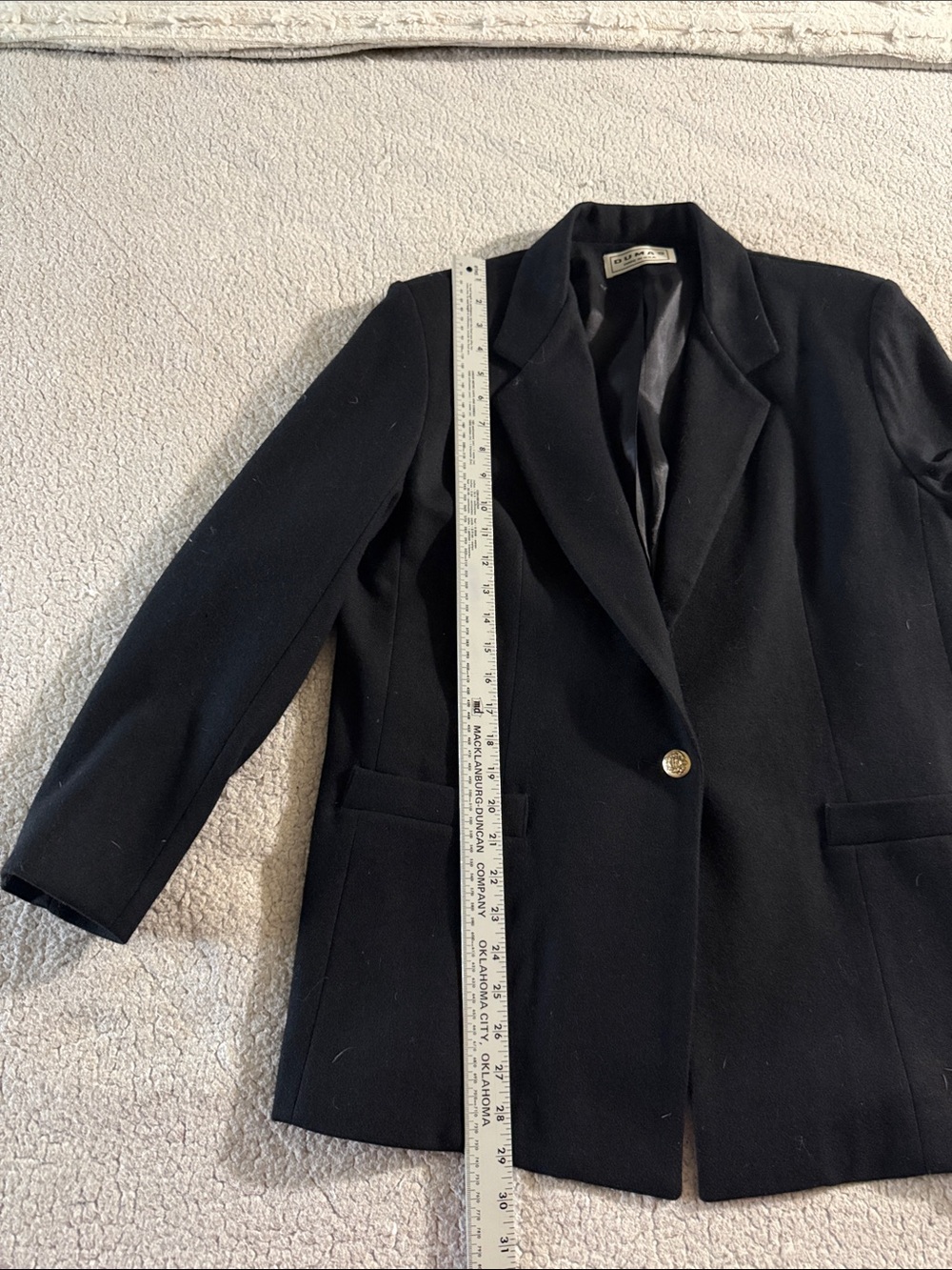 Dumas Wool Classic Black Boxy Single-Button Tailored Blazer 14/16 - Picture 6 of 7